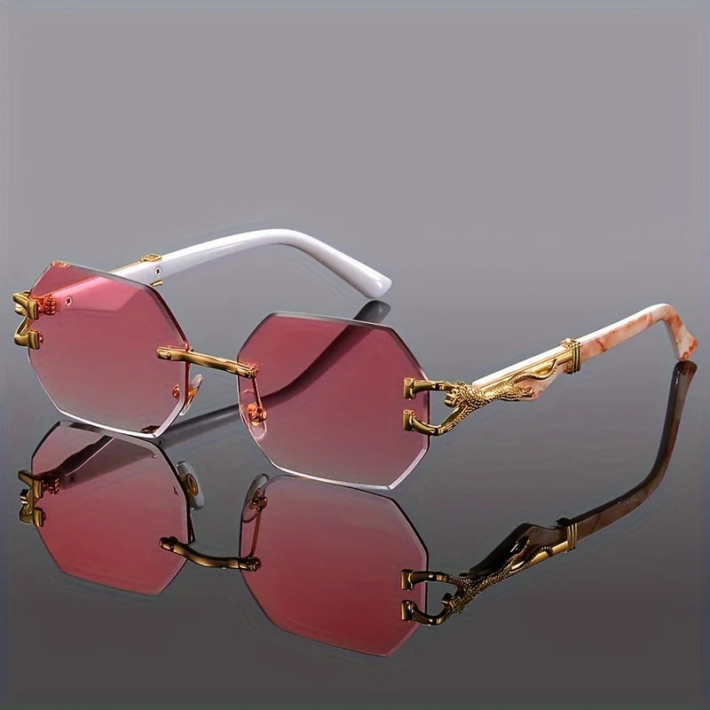 Retro Rimless Sunglasses – Gradient Mirror Lens, Metal Frame, Unisex