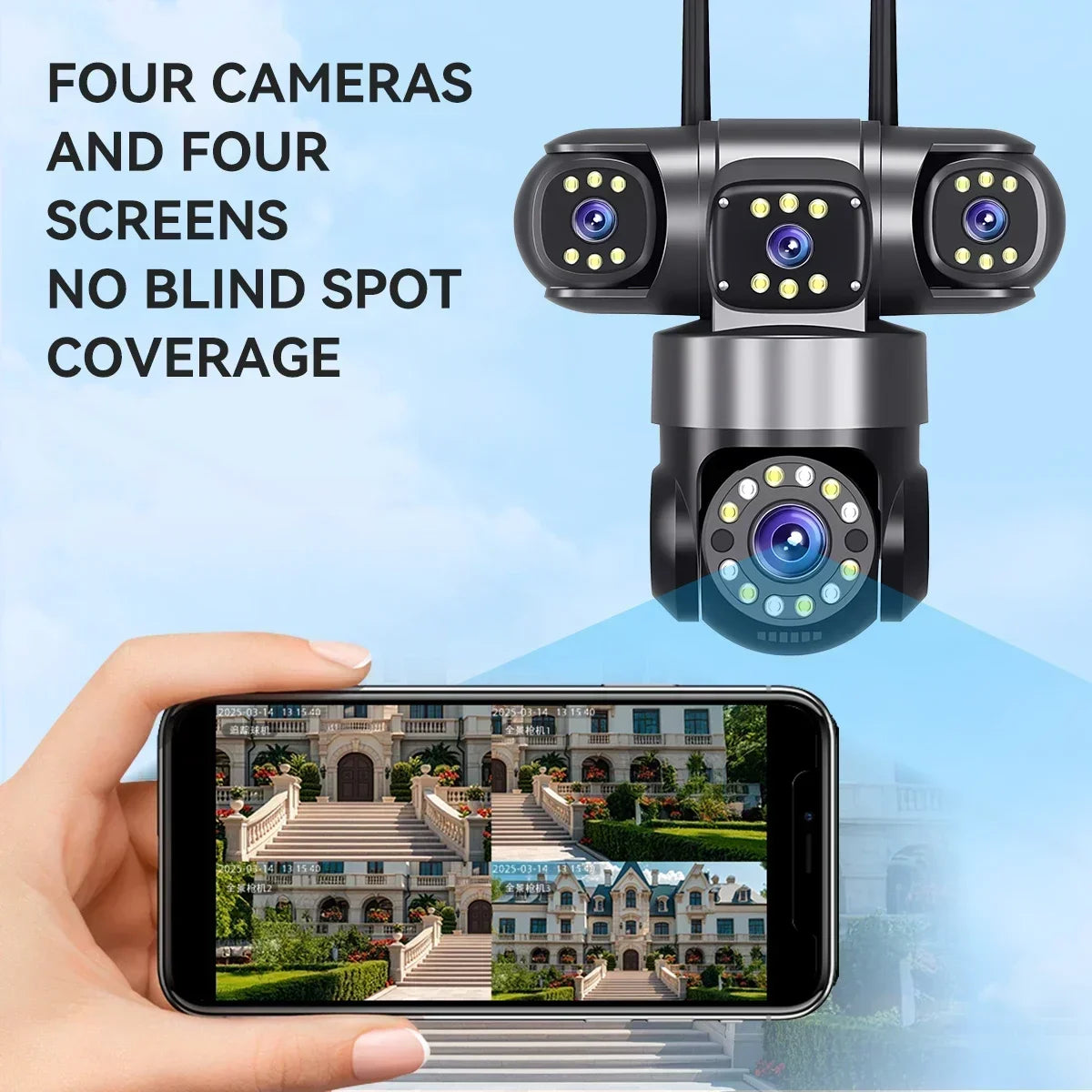 4-Lens Smart WiFi Security Camera with Color Night Vision