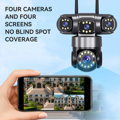 4-Lens Smart WiFi Security Camera with Color Night Vision