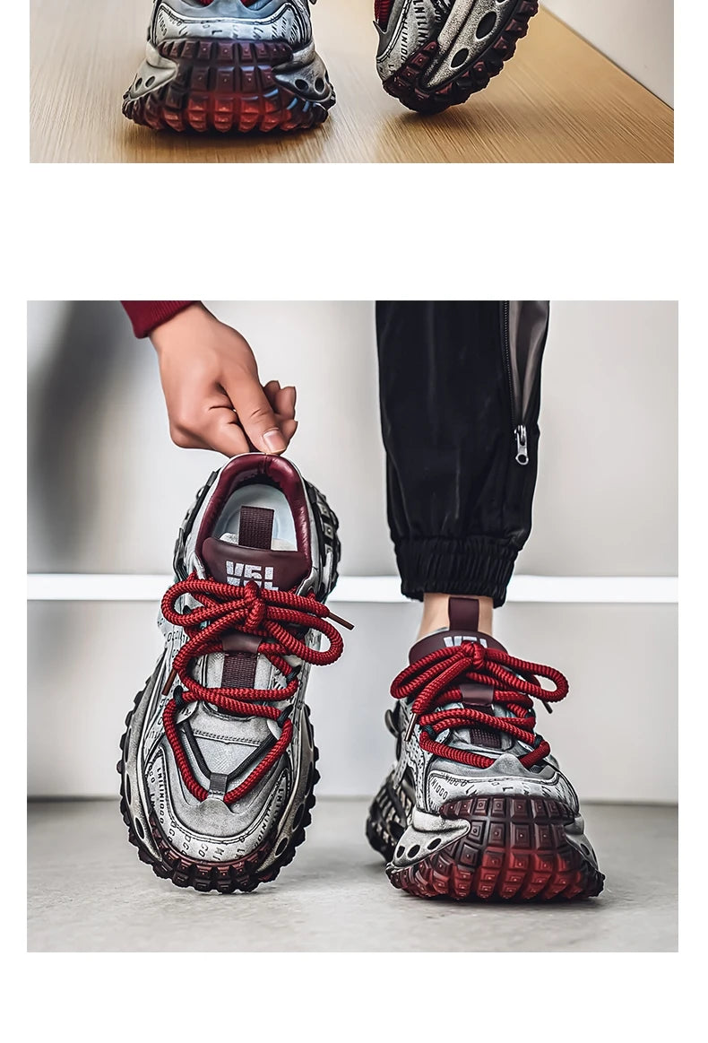 Men’s Platform Chunky Sneakers – Lace-Up, Waterproof PU, Thick Rubber Sole