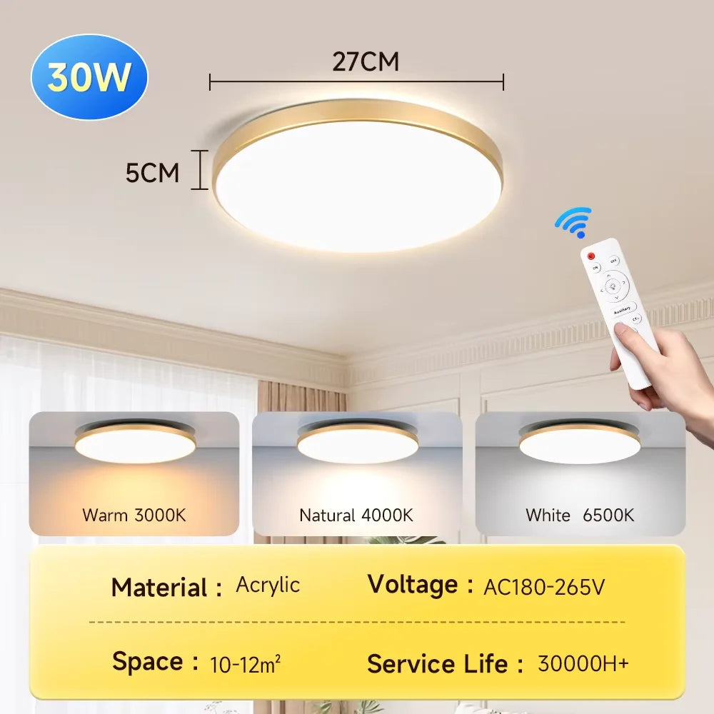 Smart LED Ceiling Light – 3 Colors, Dimmable, Remote Control