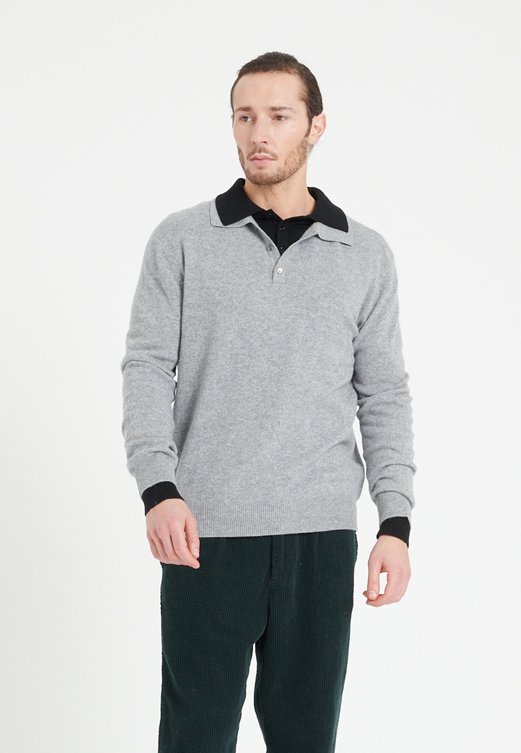 Polo manches longues homme en cachemire gris clair - LUKE 5-0