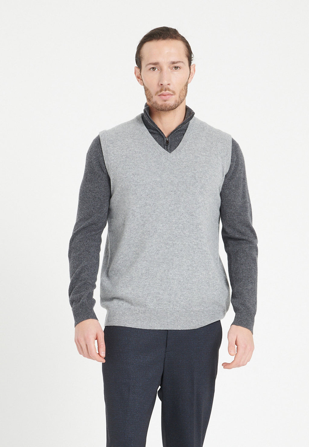 Gilet col V sans manches homme en cachemire gris clair - LUKE 9-0