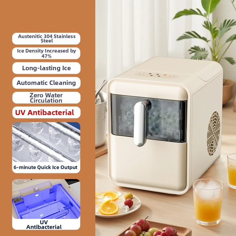 15KG/Day Portable Ice Maker Machine - Mini Countertop for Home/Dorm/Office, Auto Shut-Off, Perfect for Coffee/Tea Shop (White)