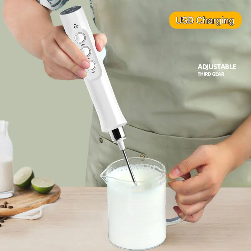 3-in-1 Electric Milk Frother – USB Rechargeable, 3 Speeds