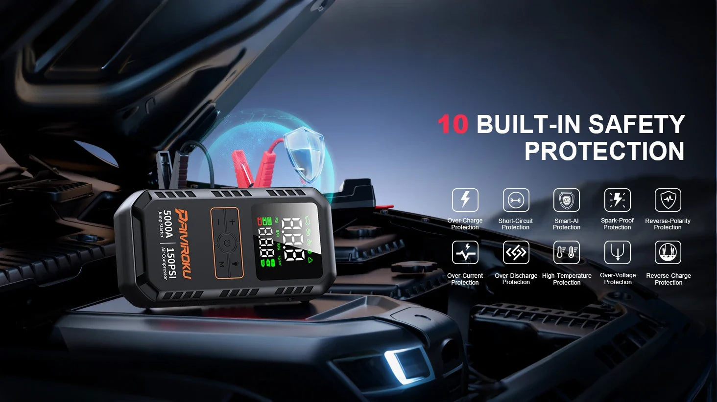 Car battery booster safety features diagram