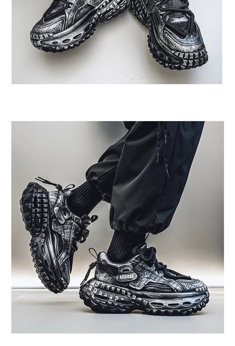 Men’s Platform Chunky Sneakers – Lace-Up, Waterproof PU, Thick Rubber Sole
