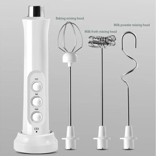 3-in-1 Electric Milk Frother – USB Rechargeable, 3 Speeds