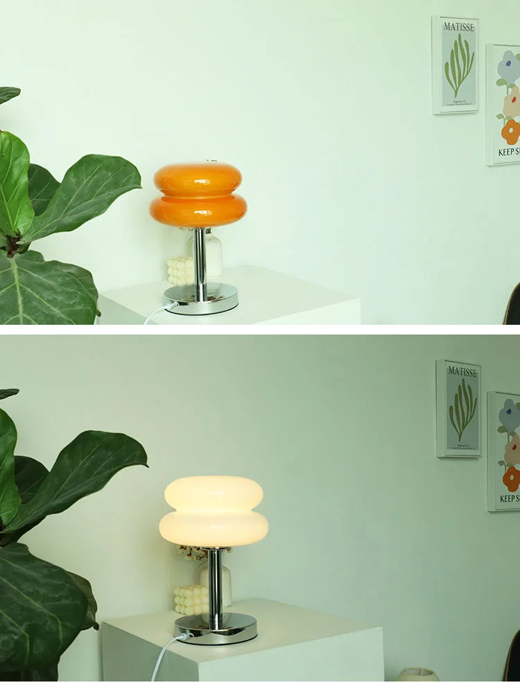 Macaron Glass Table Lamp – Trichromatic Dimming, E27 Bulb, Bedroom & Living Room Decor