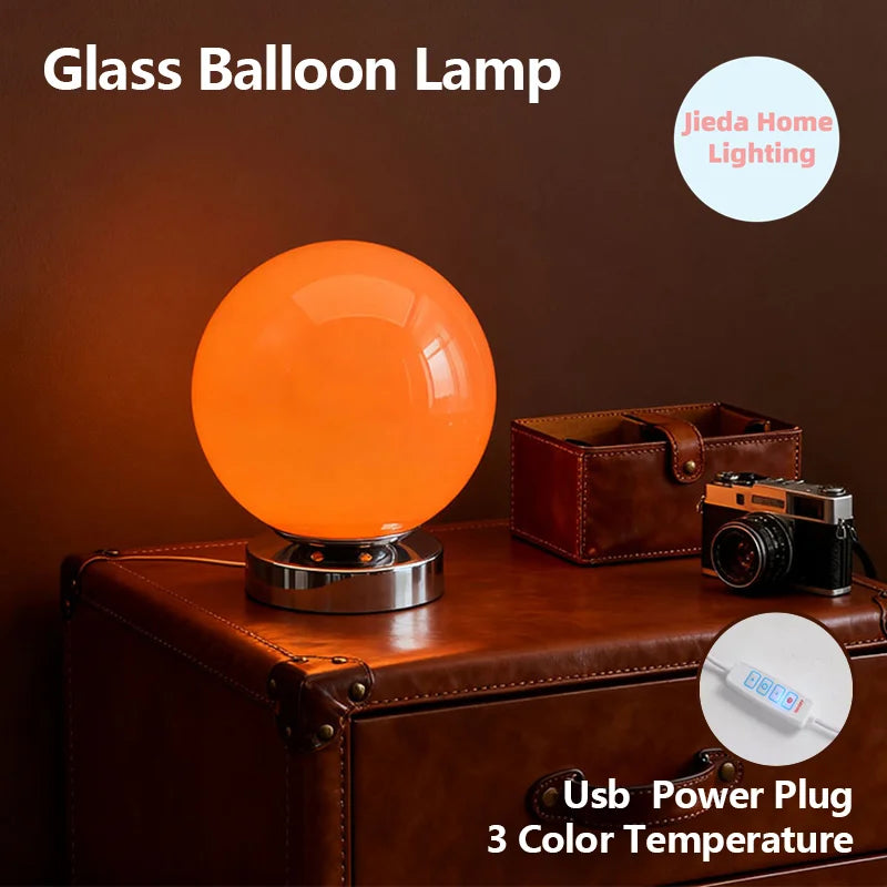 Murano Glass Desk Lamp – USB Powered, 3 Color Temperatures, Vintage Bedside Light