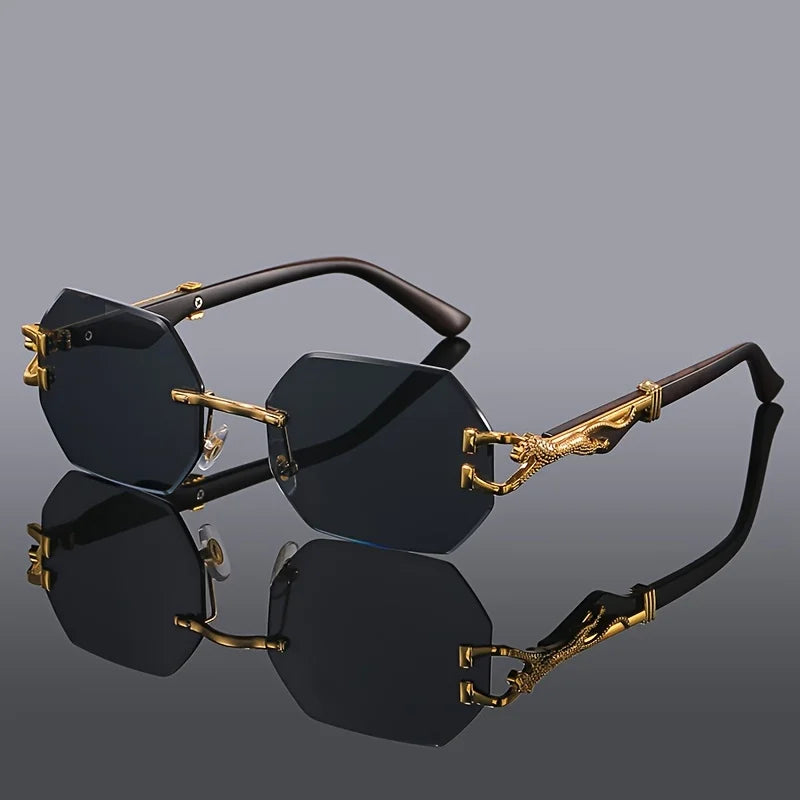 Retro Rimless Sunglasses – Gradient Mirror Lens, Metal Frame, Unisex