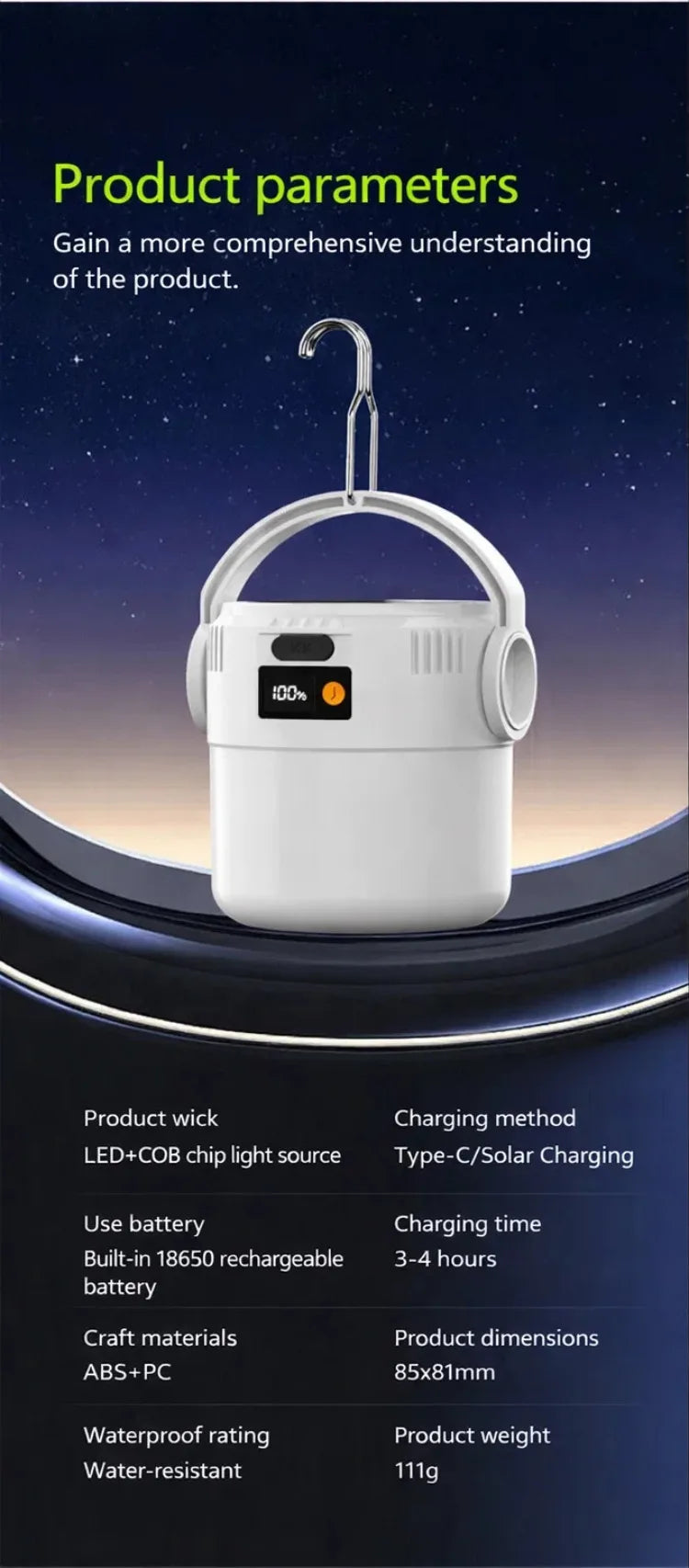 Solar Camping Lantern – USB Rechargeable, Waterproof, Portable