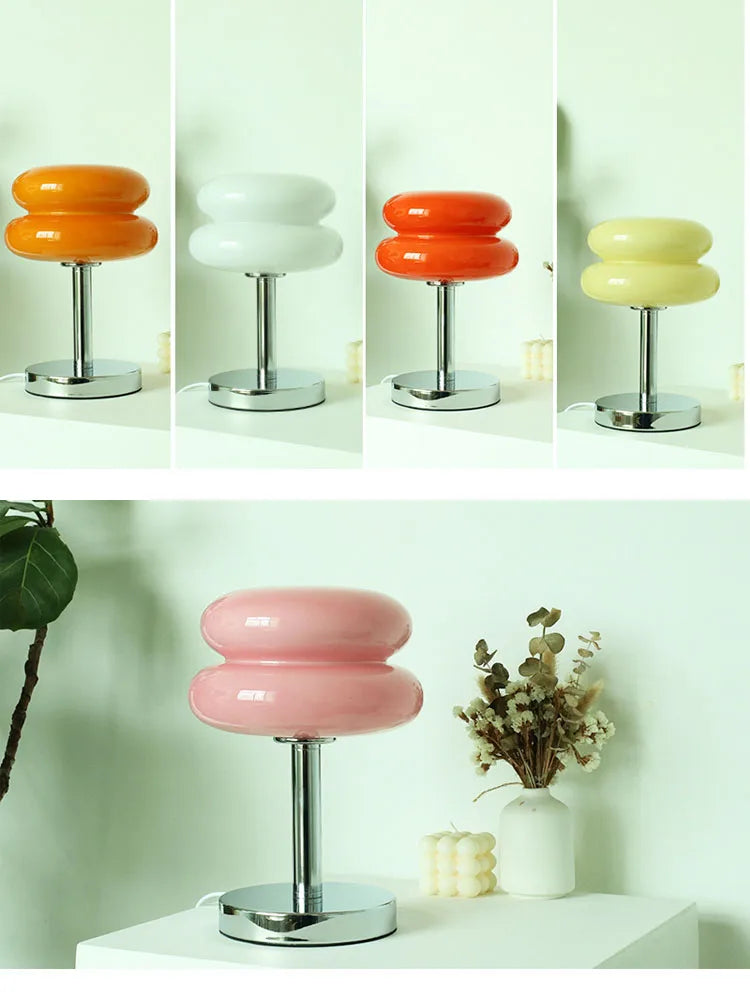 Macaron Glass Table Lamp – Trichromatic Dimming, E27 Bulb, Bedroom & Living Room Decor