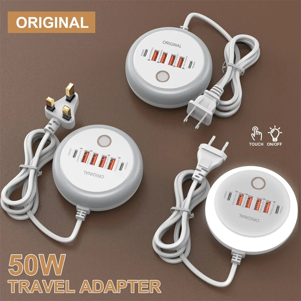 50W Power Strip Multi Port USB C Socket Type C Fast Charging Wall Charger USB Adapter For IPhone12 13 Quick Mobile Phone Charger