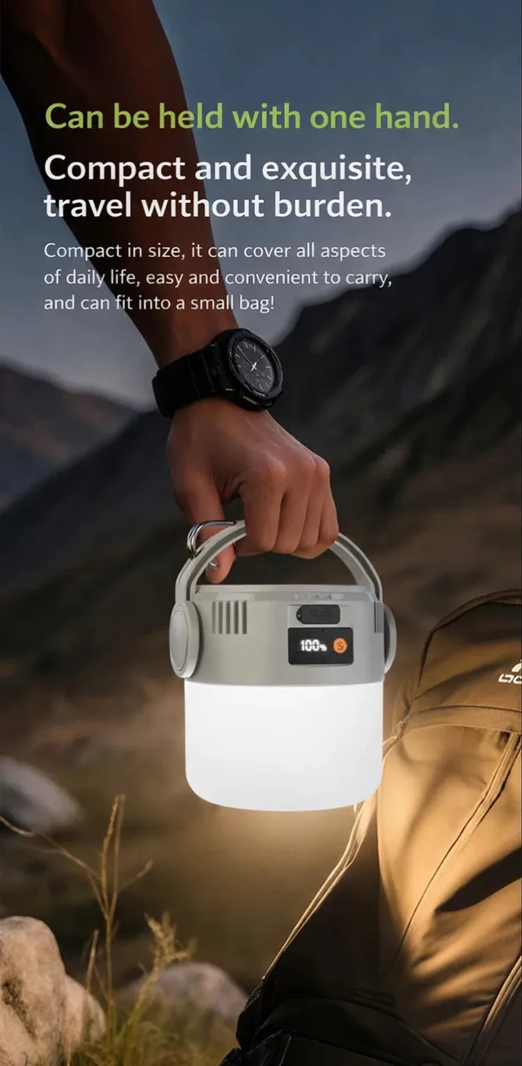 Camping lantern size comparison with hand