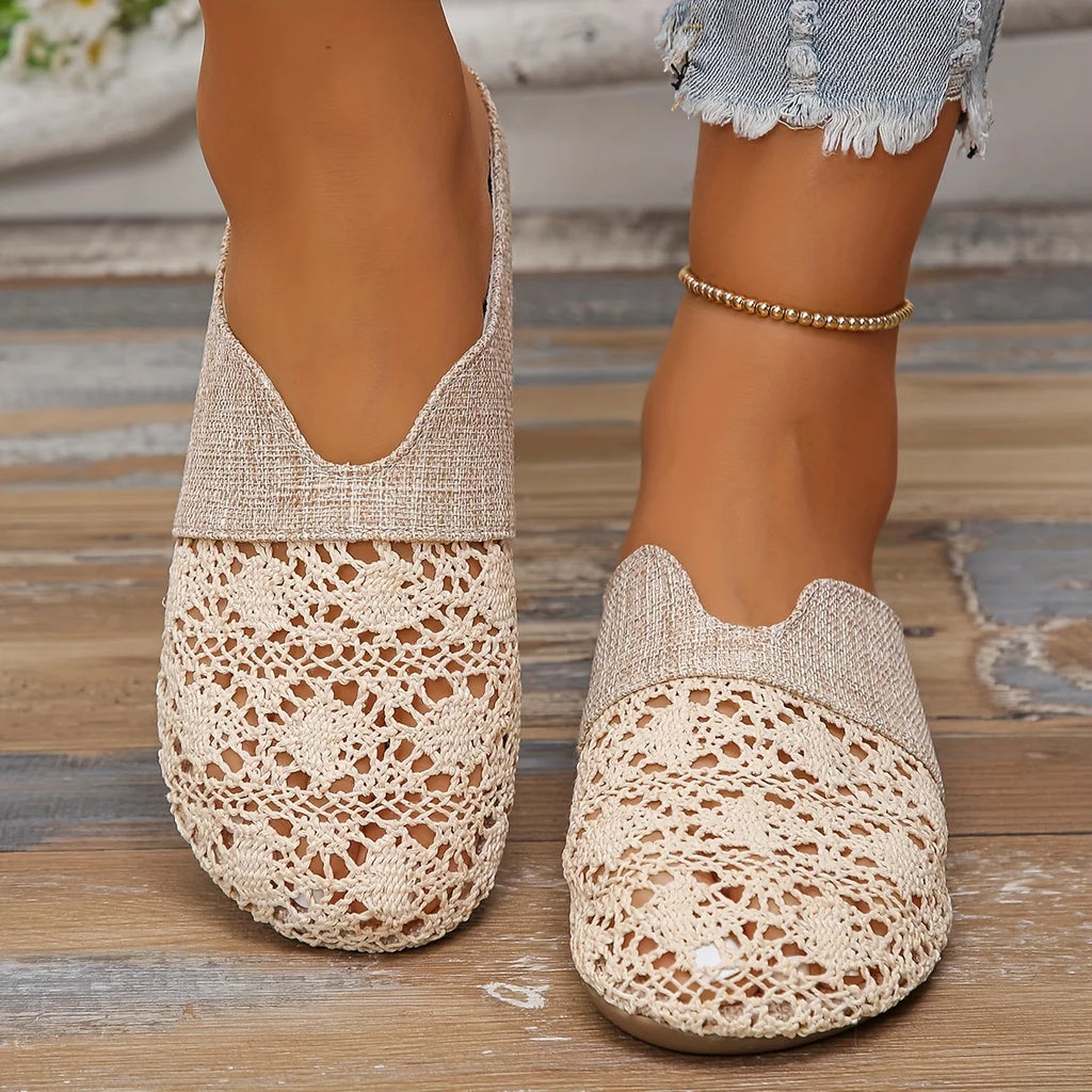 Women’s Woven Flat Mule Slides – Fabric Upper, Summer Slip-On