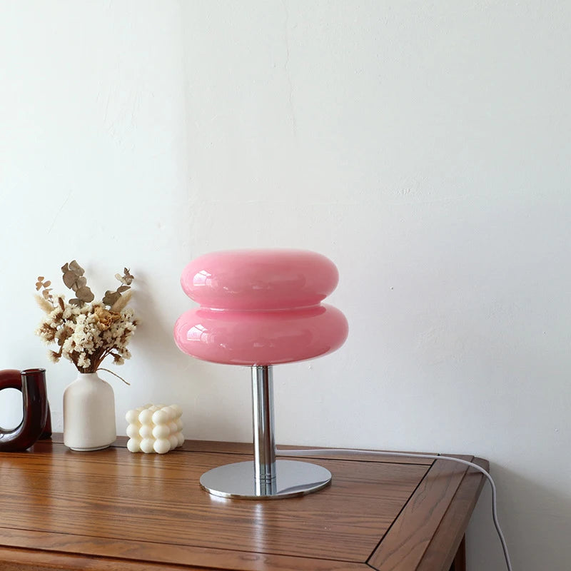 Macaron Glass Table Lamp – Trichromatic Dimming, E27 Bulb, Bedroom & Living Room Decor