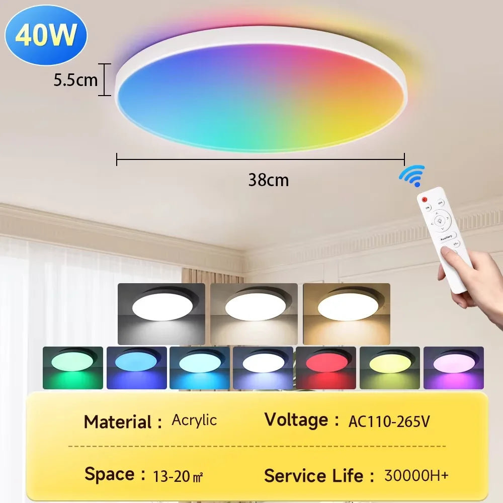 Smart LED Ceiling Light – 3 Colors, Dimmable, Remote Control