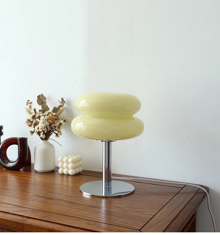 Macaron Glass Table Lamp – Trichromatic Dimming, E27 Bulb, Bedroom & Living Room Decor