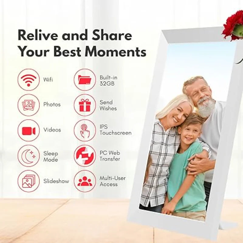 Frameo Digital Photo Frame,10.1 Inch WiFi Smart Digital Picture Frame with HD IPS Touch Screen,Auto-Rotate,Send Pictures from An
