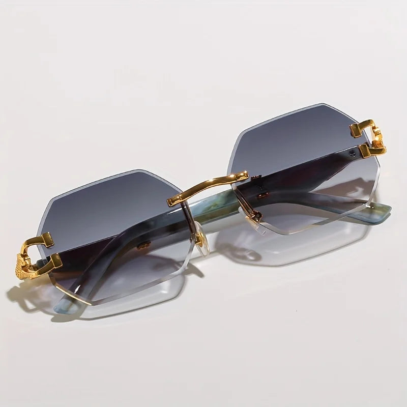Retro Rimless Sunglasses – Gradient Mirror Lens, Metal Frame, Unisex