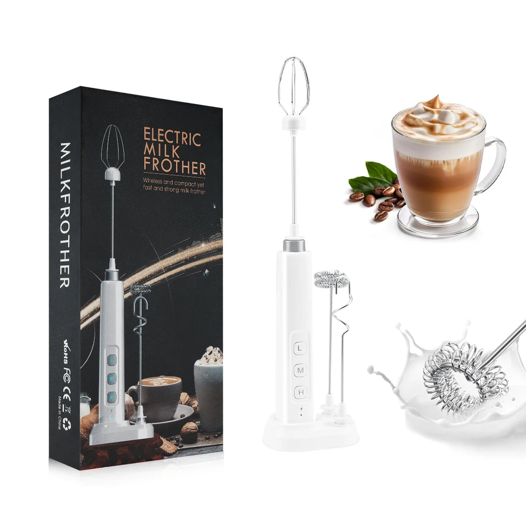 Electric Milk Frother – 3 Speeds, USB Rechargeable, Handheld