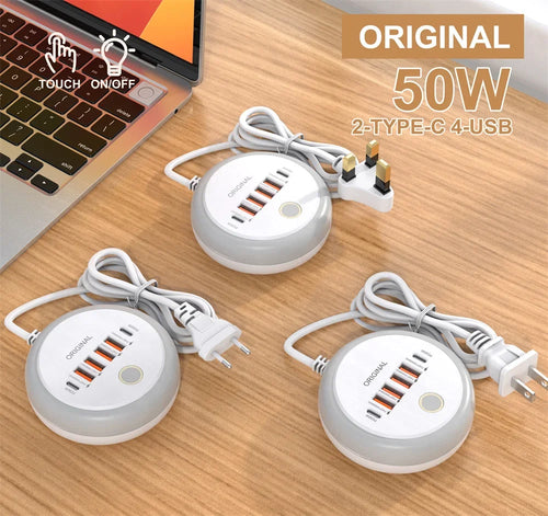 50W Multi-Port USB-C Charging Hub – Fast Charge 6 Devices Simultaneously