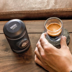 Picopresso espresso maker brewing close-up