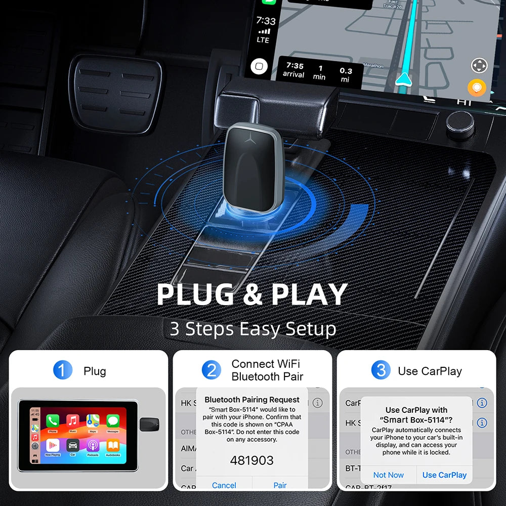 Wireless Carplay Adapter Android Auto Wireless Smart Dongle 2in1 For Volvo Benz Audi Kia Hyundai VW Mazda Cadillac MG Peugeot