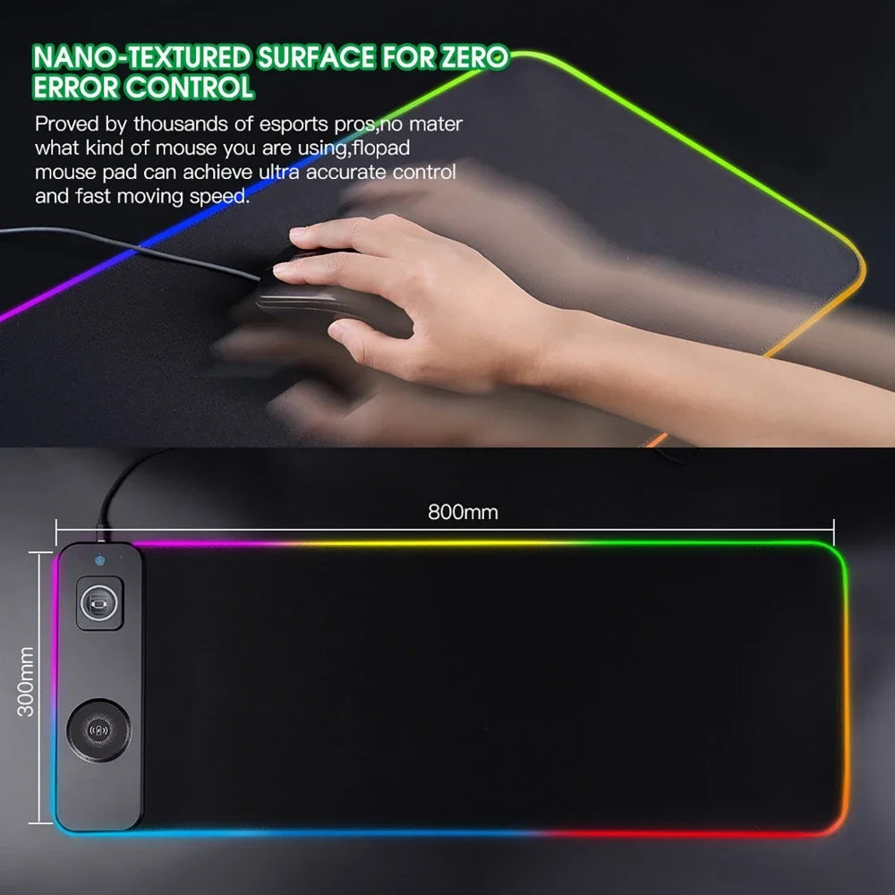 3-in-1 Wireless Charging Mouse Pad XL – RGB, 15W, 80x30cm