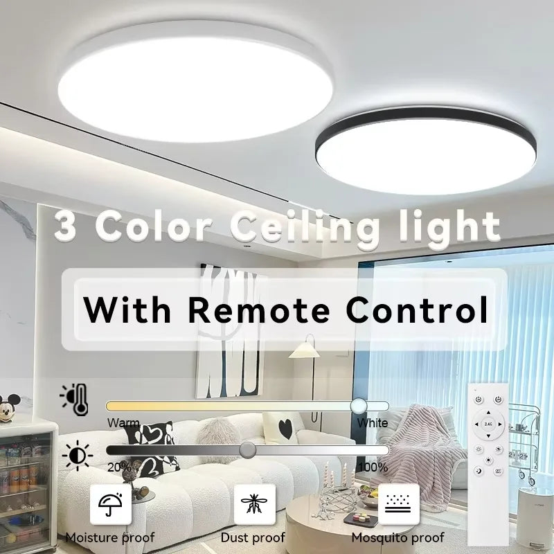 Smart LED ceiling light with remote control white glow