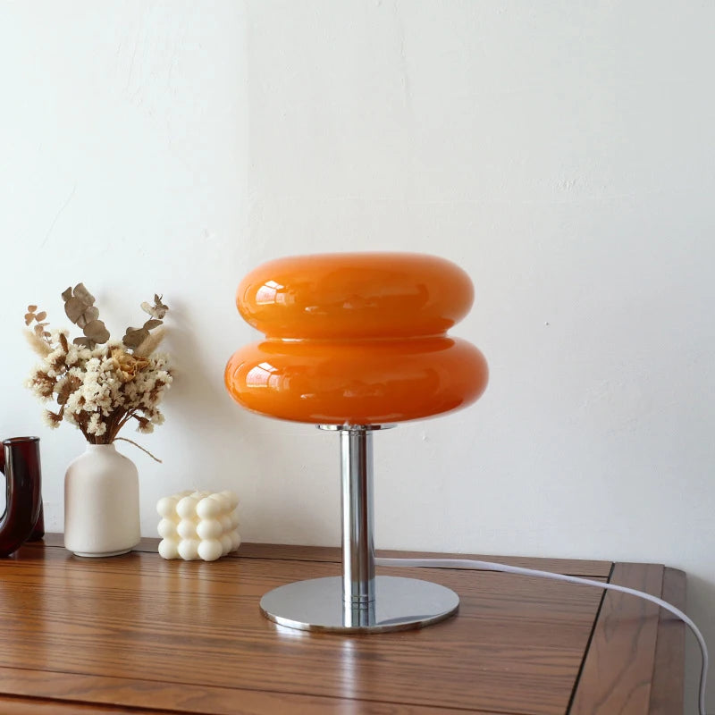 Macaron Glass Table Lamp – Trichromatic Dimming, E27 Bulb, Bedroom & Living Room Decor