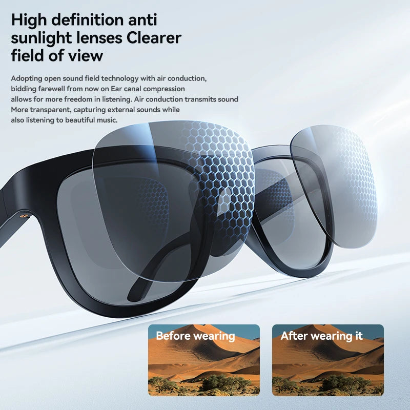 Lenovo Smart Glasses Remote Control Touch Recording Translator Voice Assistant Sunglasses Adults Wireless Bluetooth Glasses