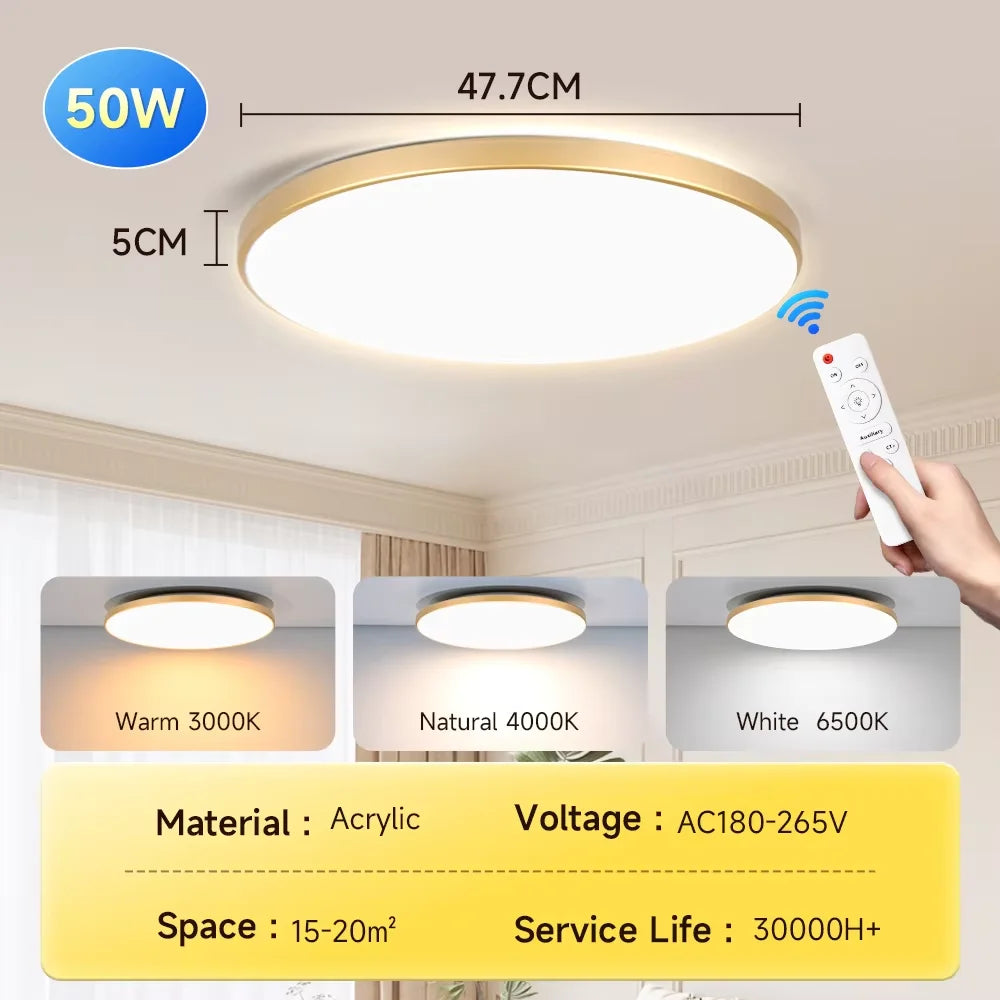 Smart LED Ceiling Light – 3 Colors, Dimmable, Remote Control