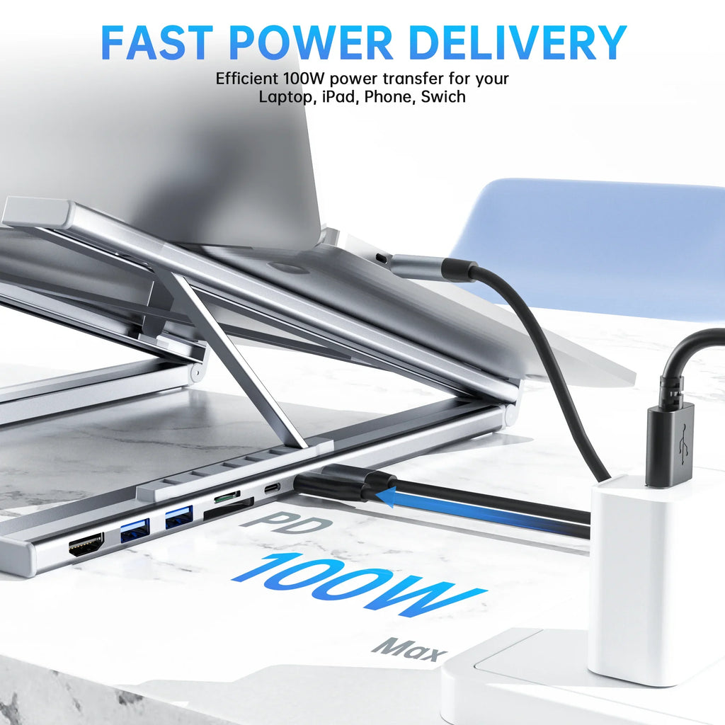 USB-C dock laptop stand ports close-up