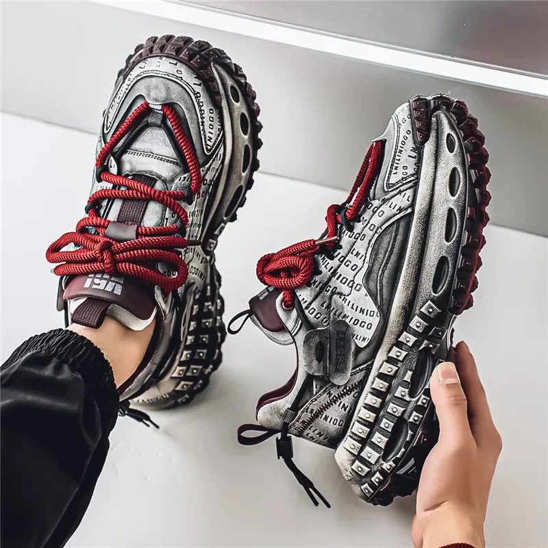 Men’s Platform Chunky Sneakers – Lace-Up, Waterproof PU, Thick Rubber Sole