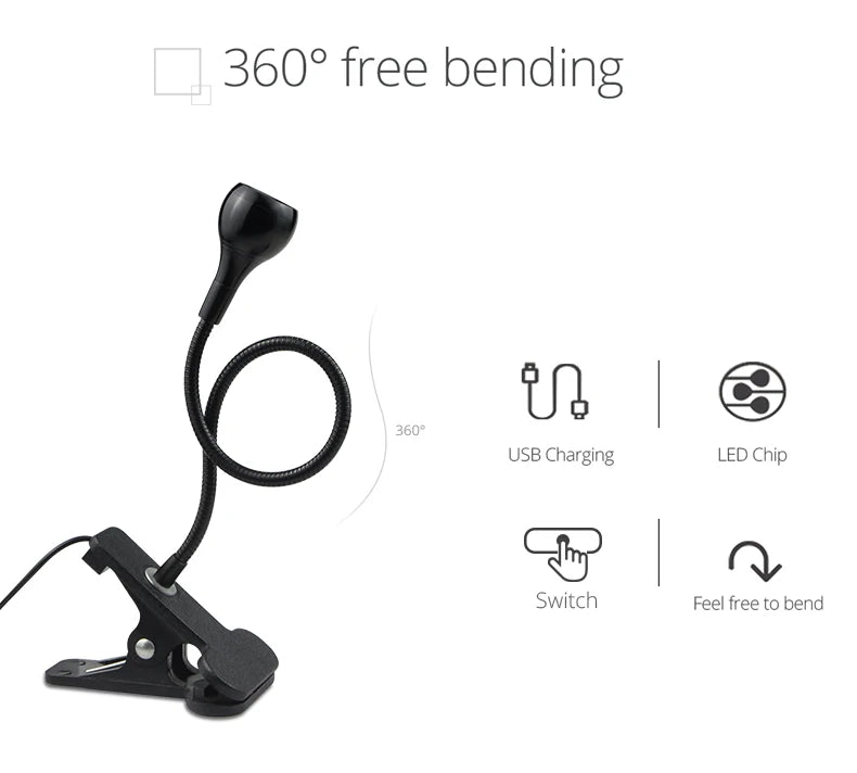 Flexible USB Clip Table Lamp – Gooseneck LED Reading Light for Desk & Bedside