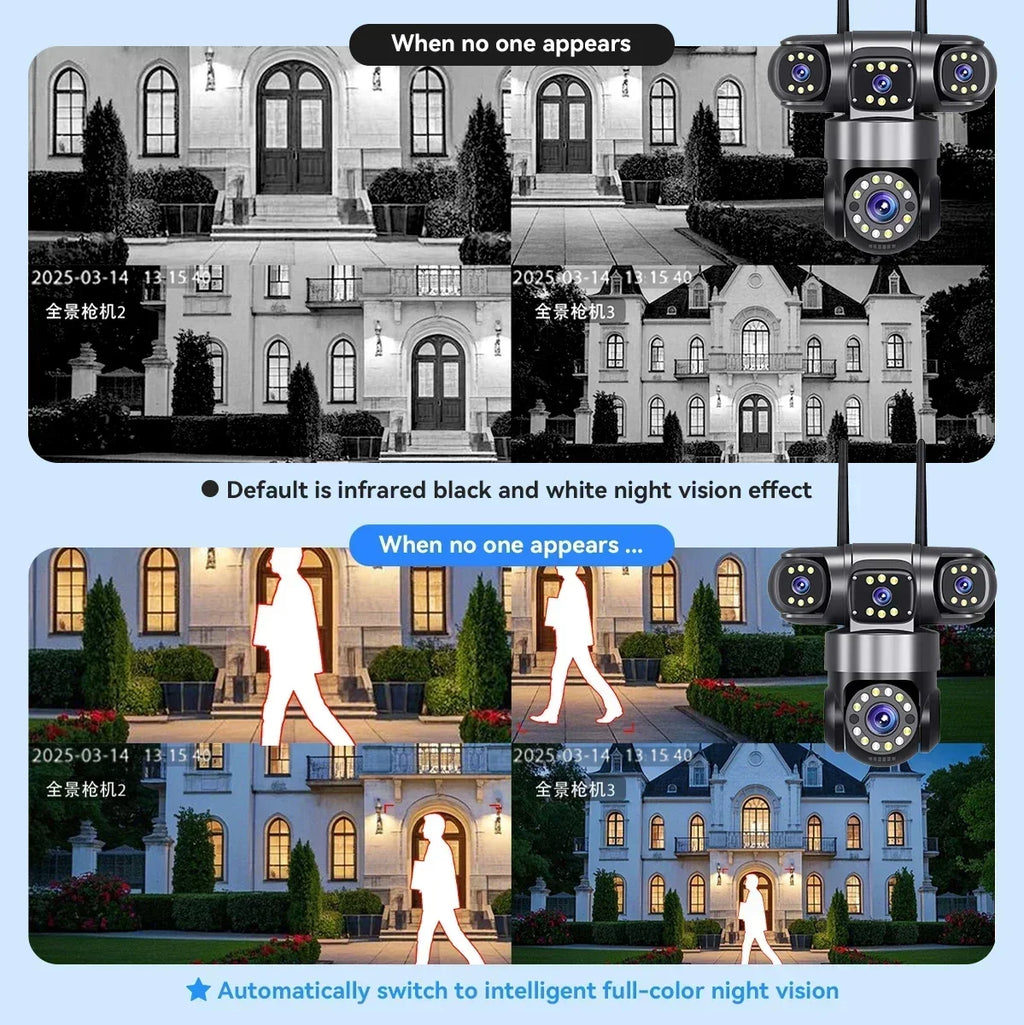 4-Lens Smart WiFi Security Camera with Color Night Vision