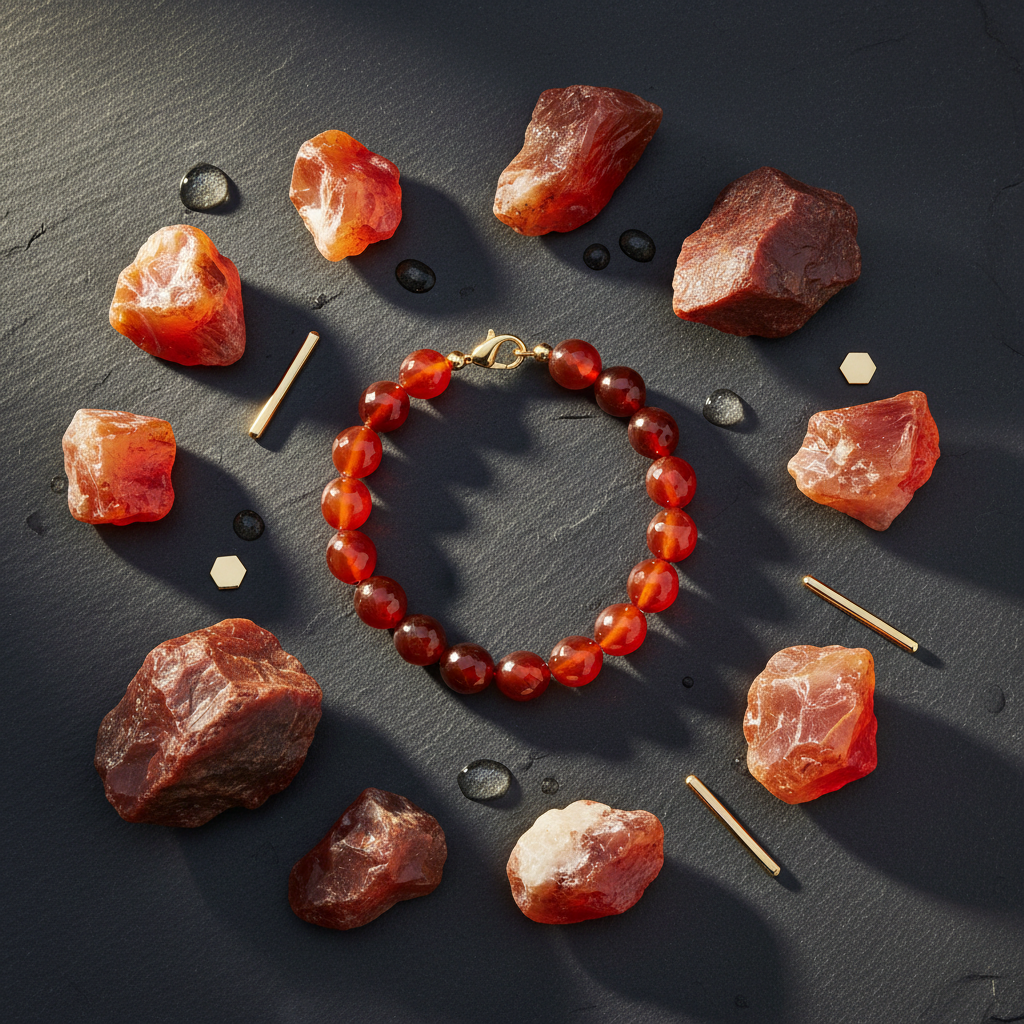 Carnelian bead bracelet styled flat lay