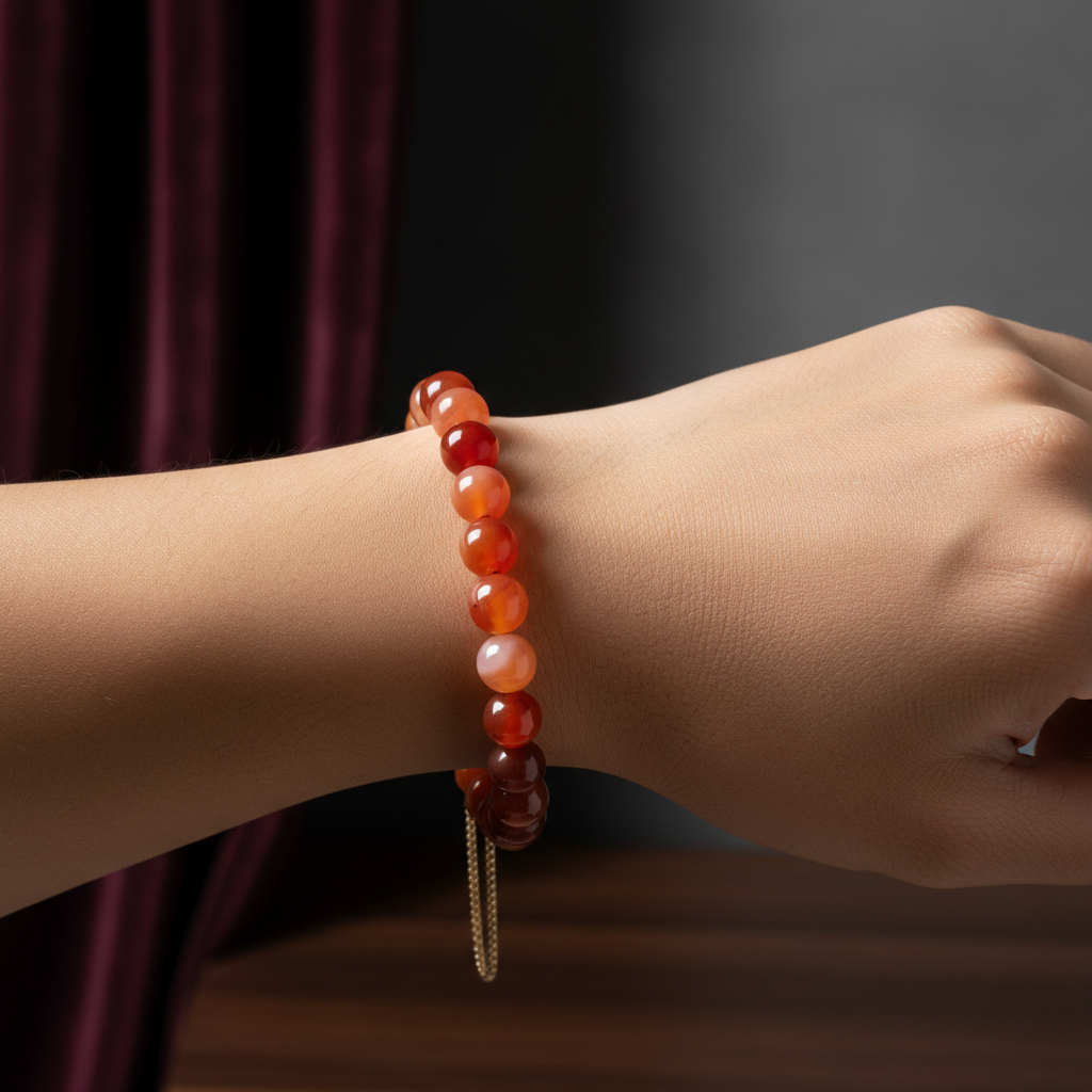 Carnelian bracelet worn on wrist lifestyle
