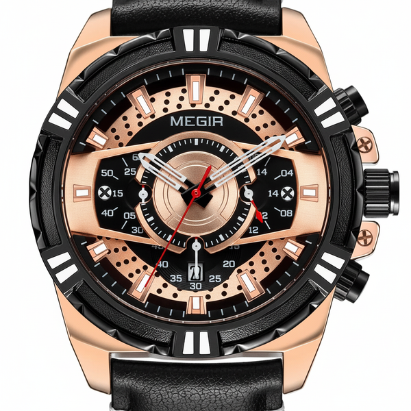 MEGIR Men’s Chronograph Watch – Leather Strap, Waterproof