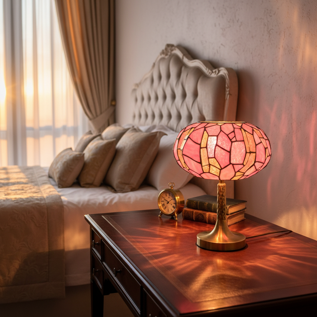 Macaron Stained Glass Table Lamp – Handmade, E27 Bulb, Trichromatic Dimming, Bedroom Decor