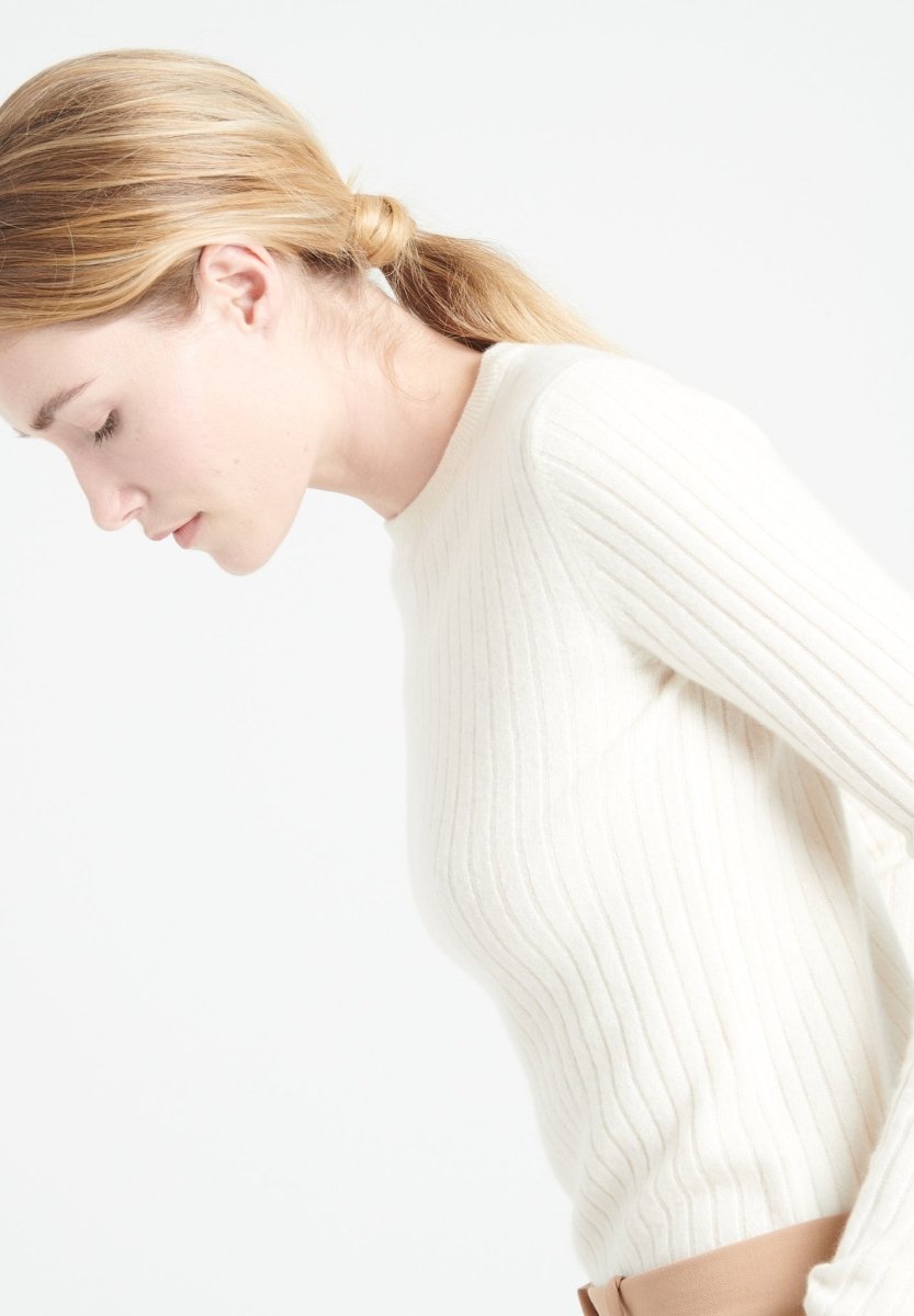 Pull col rond femme en cachemire blanc écru - LILLY 16-3