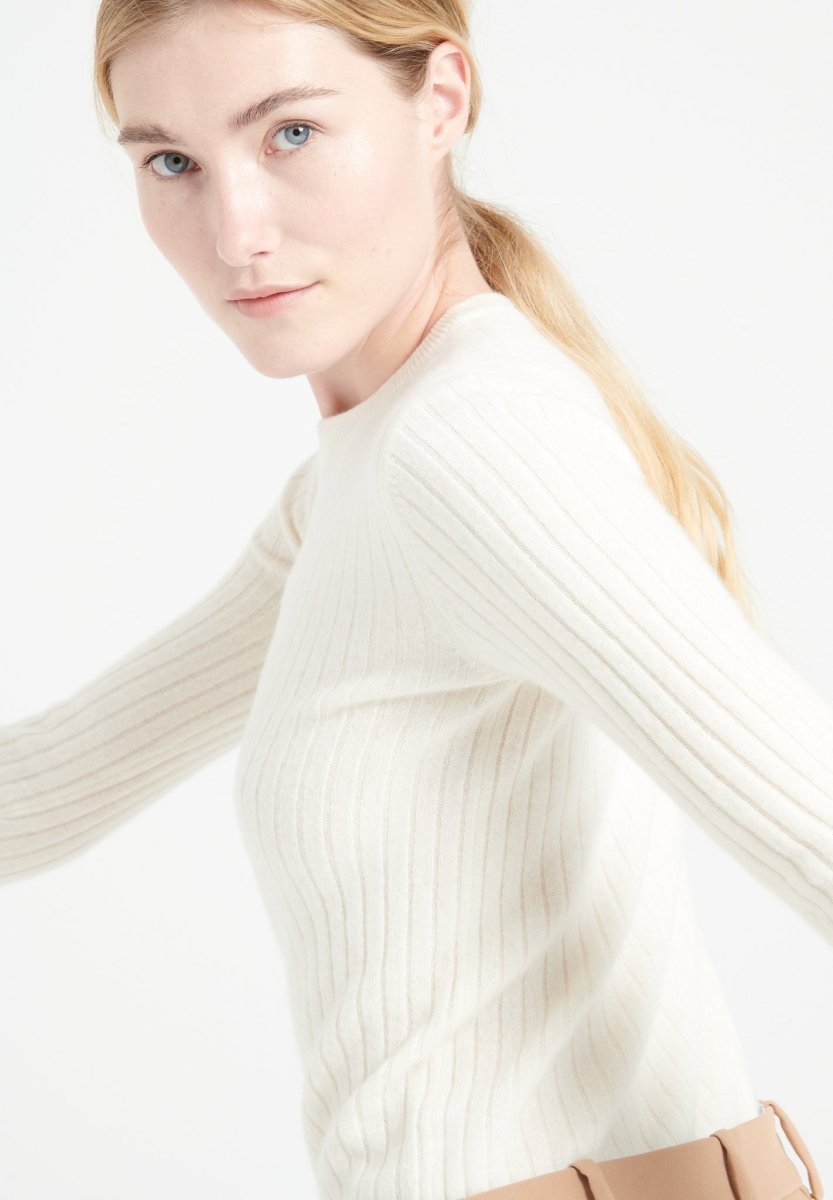 Pull col rond femme en cachemire blanc écru - LILLY 16-4