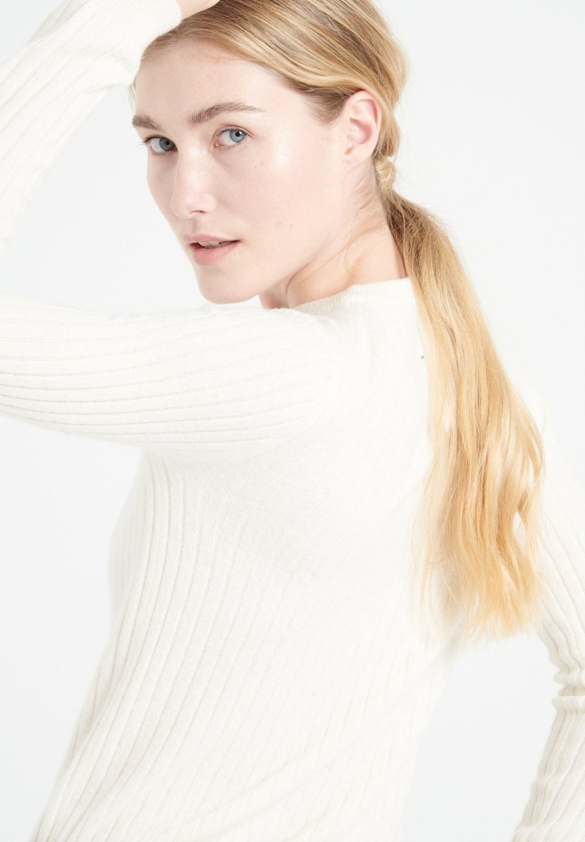 Pull col rond femme en cachemire blanc écru - LILLY 16-2