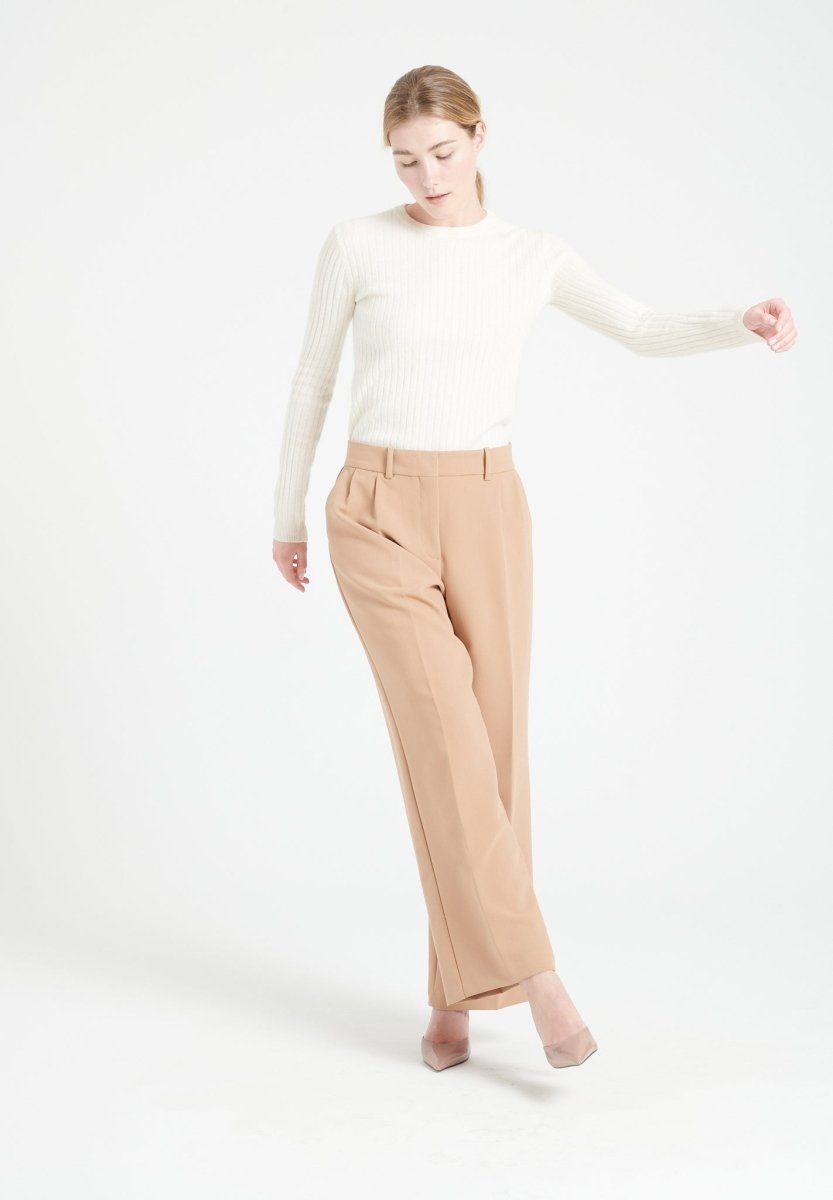 Pull col rond femme en cachemire blanc écru - LILLY 16-1