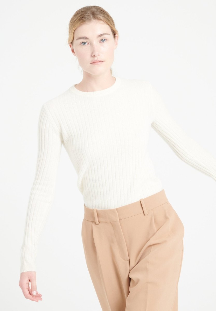 Pull col rond femme en cachemire blanc écru - LILLY 16-0