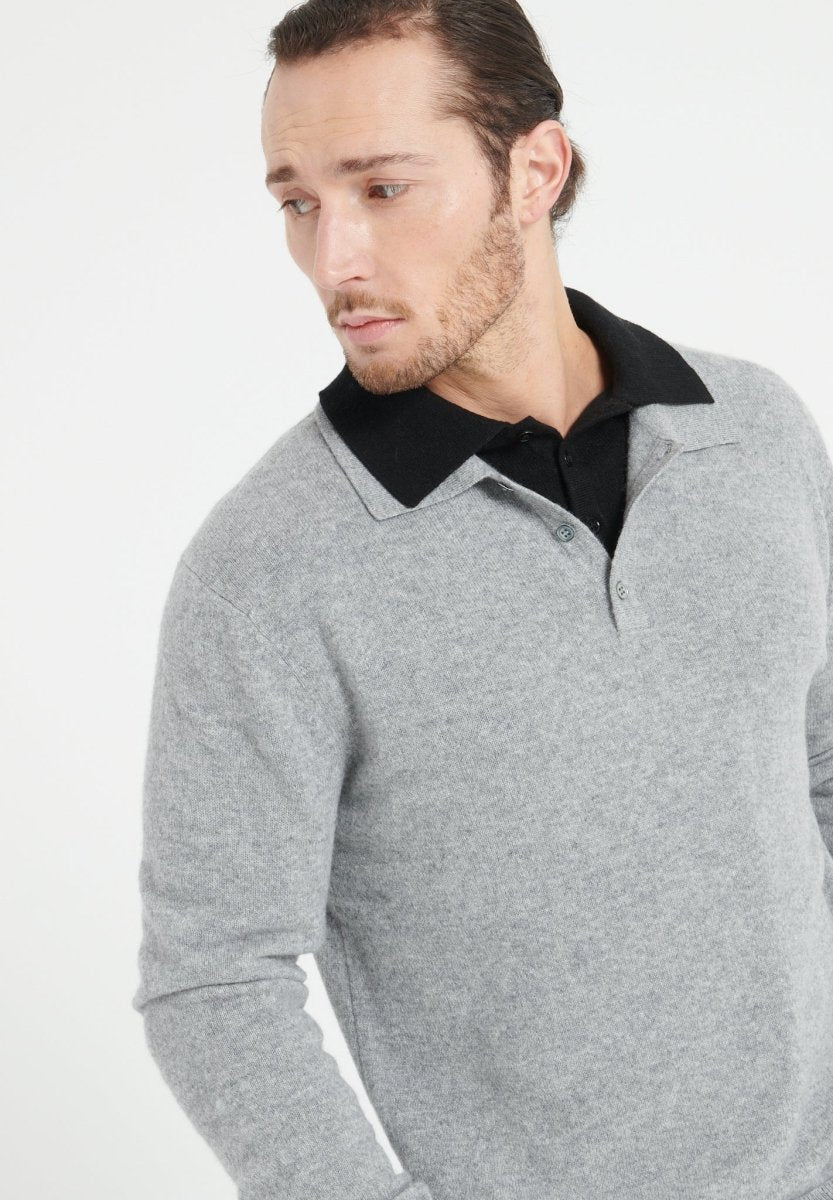 Polo manches longues homme en cachemire gris clair - LUKE 5-3