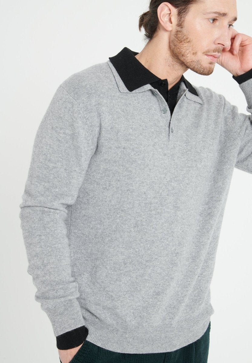 Polo manches longues homme en cachemire gris clair - LUKE 5-2