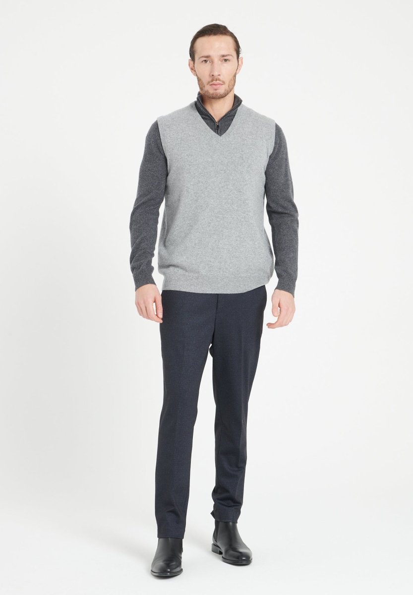 Gilet col V sans manches homme en cachemire gris clair - LUKE 9-1